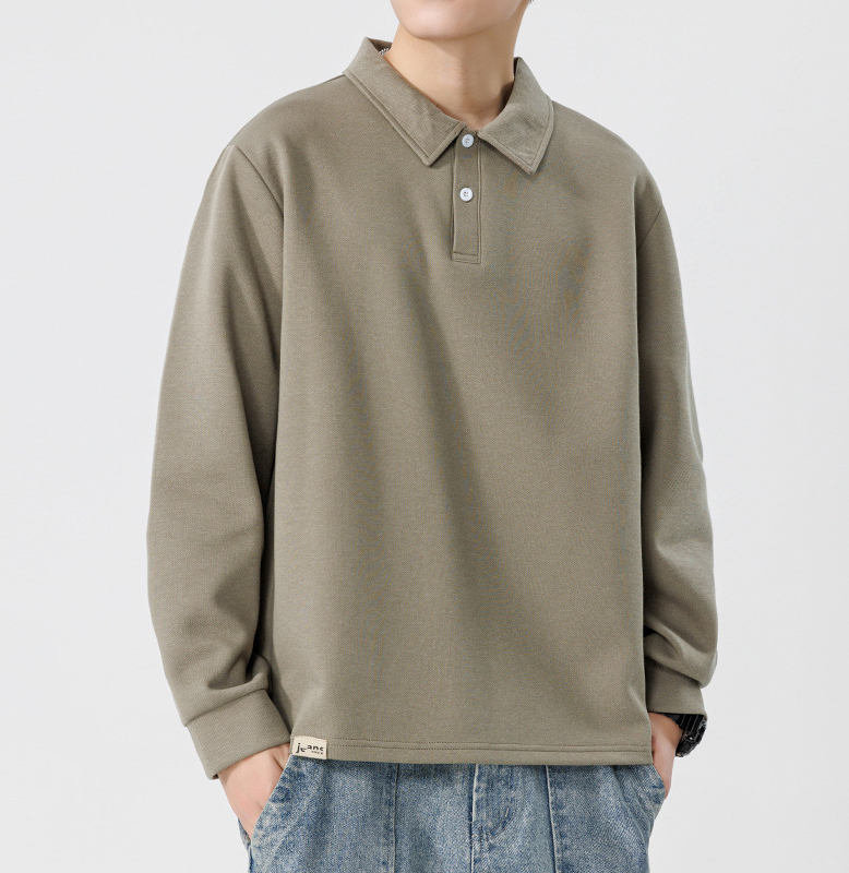 vip Men Long-sleeved Autumn and Winter Loose Solid Color Lapel Youth Casual