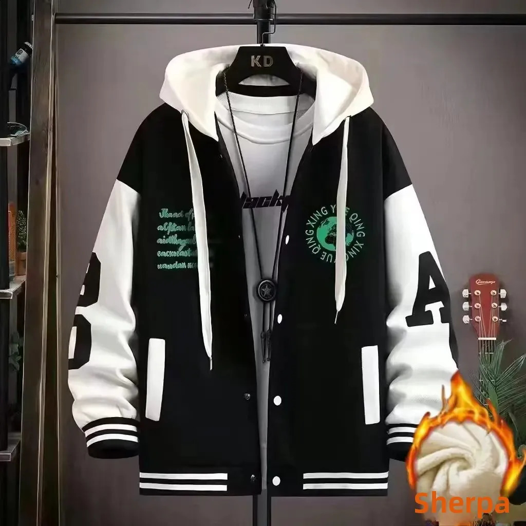 Stylish Spring Autumn Jacket FleeceLined Thickened Winter School Uniform Middle School Students Big Teen Hooded Baseb 250827