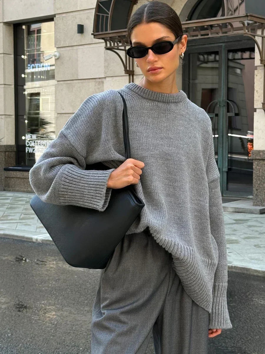 Winter Womens Oversize Sweater Burgundy Oneck Vintage Pullover Women Jumper Basic Gray Female Warm Knitted Sweaters for Women o250827
