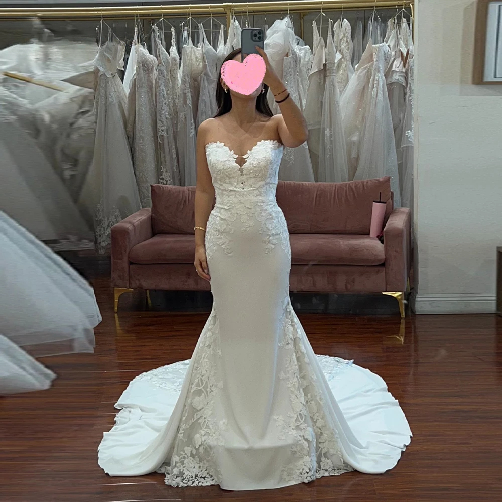 Classic Wedding Dresses Strapless Sweetheart For Women Mermaid Vestido De Noiva Satin Made To Order Bride Formal
