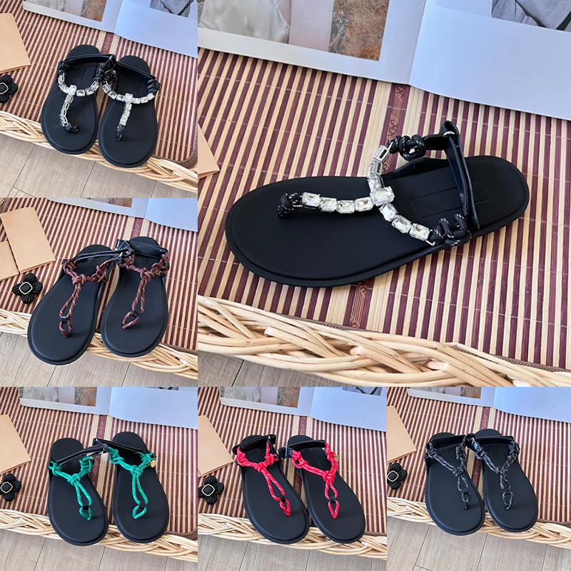Luxury Sandals designer slippers DHgate womens slides Riviere Cord Leather Thong Sandal women men shoes white green Crystal red Black tobacco size 3