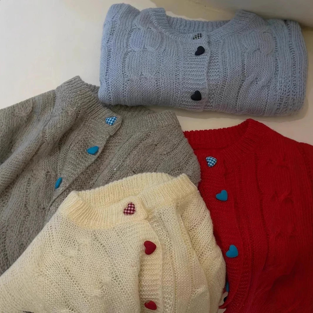 Sweater Cardigan Girls Spring Korean Love Button Knitted Cardigan Childrens Versatile Thin Sweater Coat 250827 M260310-image-1096969426