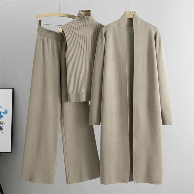3 Piece Womens Suits Cardigan Tracksuits Fashion Knitted Pant Set Ladies Sweater Suit Vintage 250827