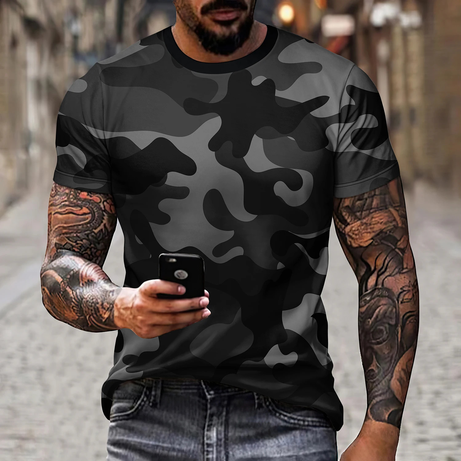 Summer Old Army Camouflage Mens TShirt Retro Casual Outdoor Universal Work Wear Loose Oversized Tops Short Sleeve Men Clothing250828