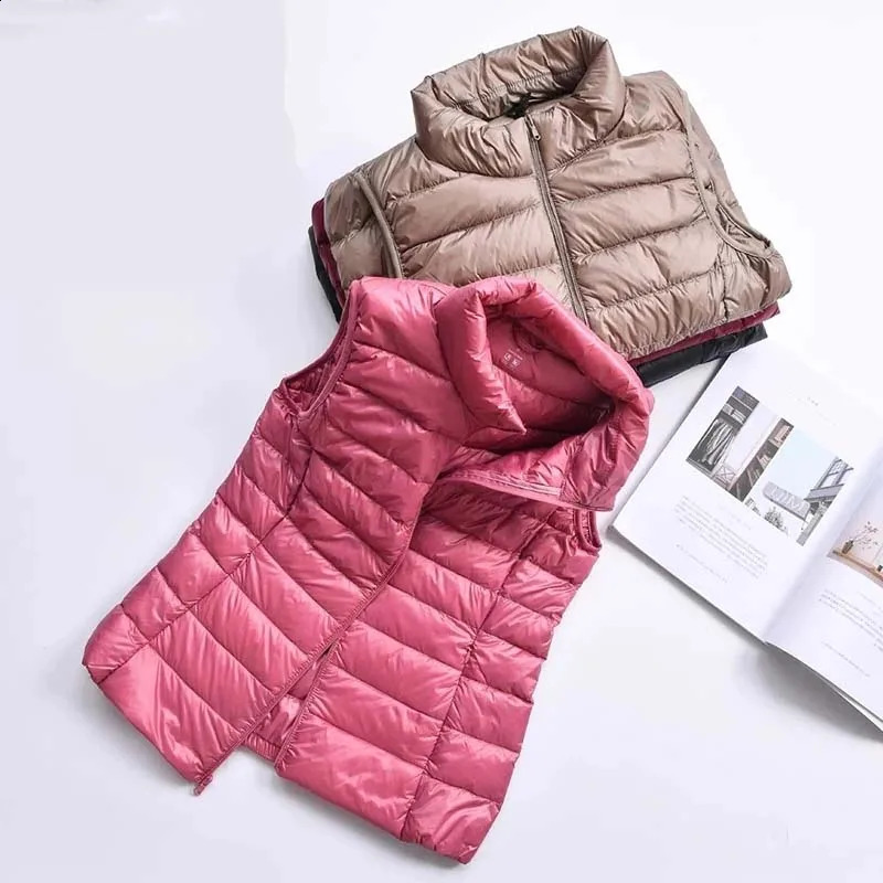 Ultralight Down Vest Women Sleeveless Women White Duck Down Waistcoat Puffy Padded Warm Vest Jacket250827
