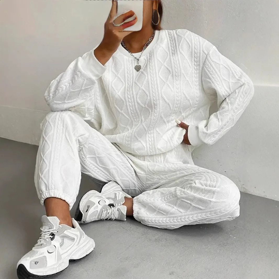 Womens Long Sve round Ne Top And Pants Set Patchwork Cuffed Two Piece Casual Sportswear for Young Women 250828
