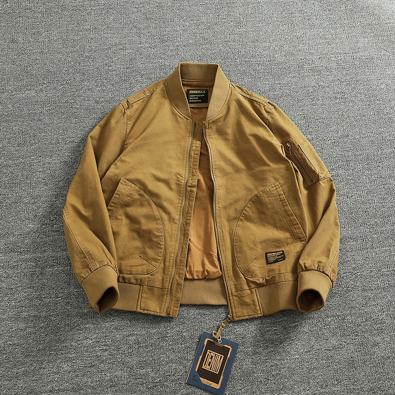 Casual vintage baseball collar woven casual jacket mens fashion classic flight jacket top 250827