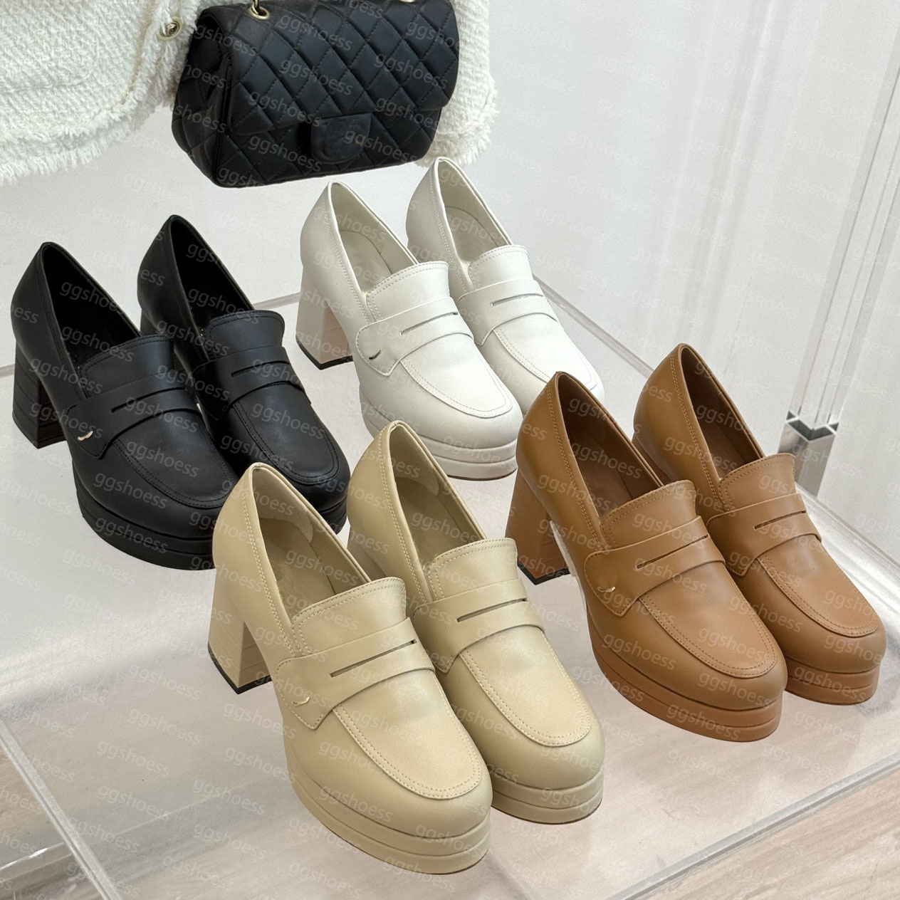 Dress Shoes Designer Women Chunky Heel Platform Loafers Top Quality Luxury Leather Platform Heels Shoes