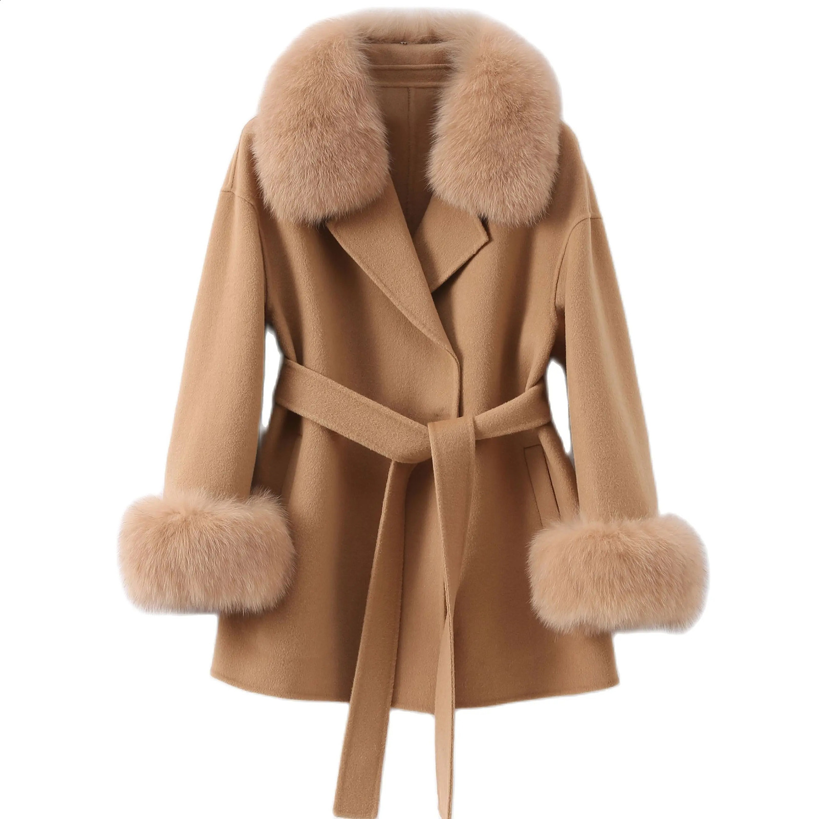 Pudi Women Winter Fox Fur Coat Jacket Female Lady Over Size Wool Blends Parka Trench Cape Z21182 250815