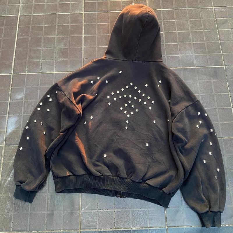 Men's Hoodies Autumn And Winter Irregular Inlaid Zipper Hoodie Gothic Loose Outdoor Street Casual Sportswear