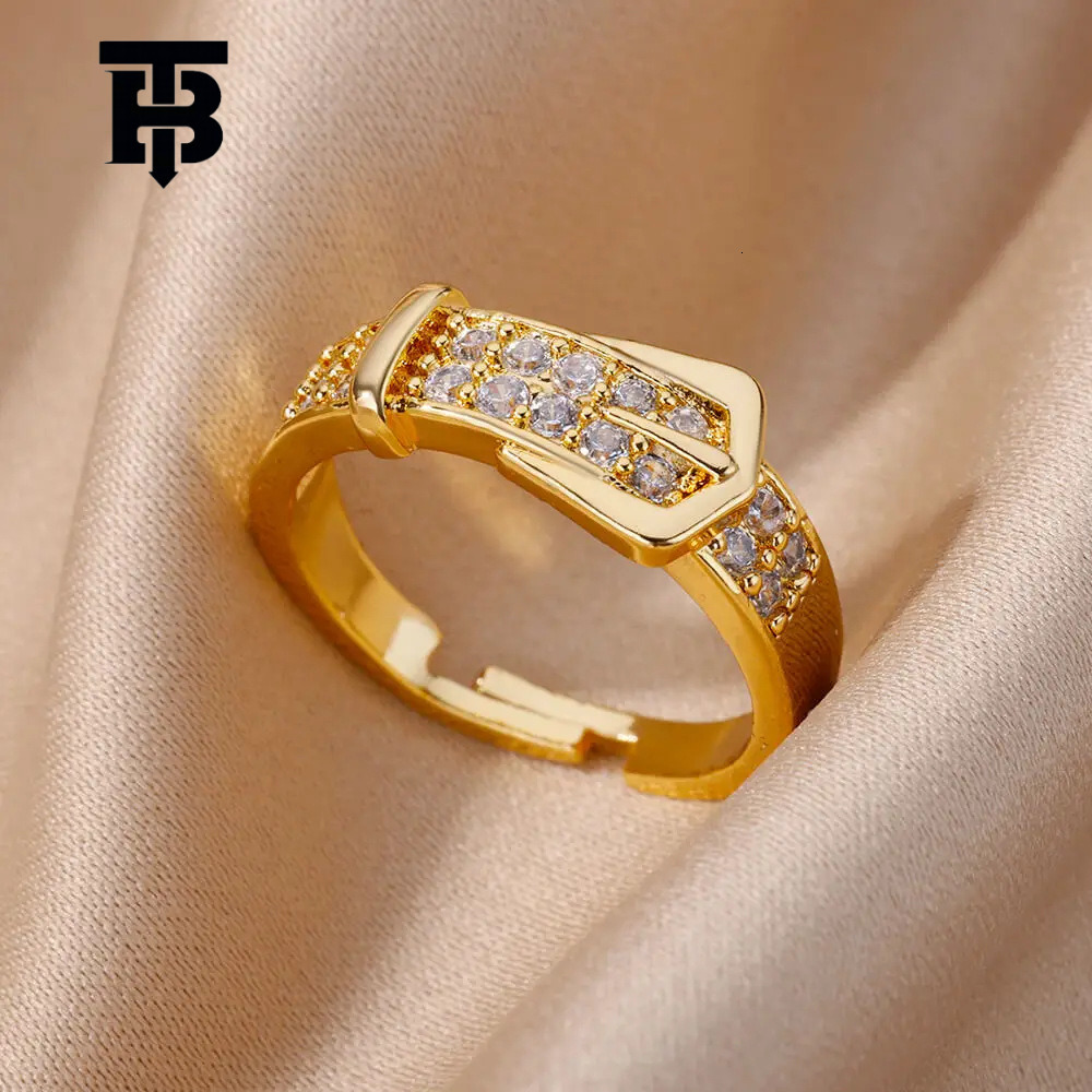Free Shipping For New Designer Accessories 18K Gold Plated Full Diamond Titanium Steel Non-fading Open Ring Women Zircon Leaf Ring Women High-end Fe