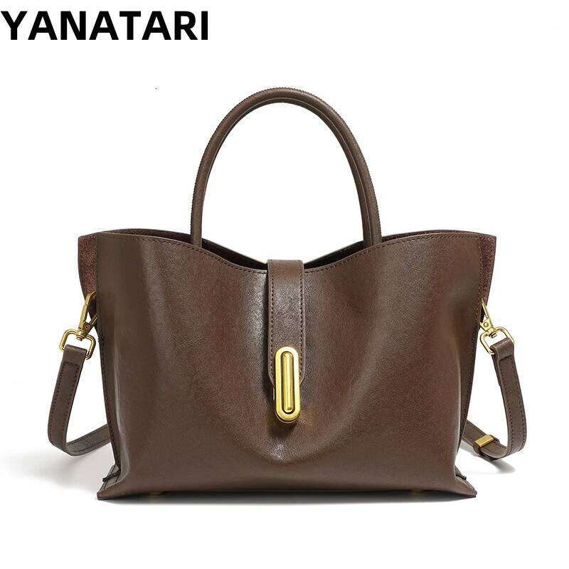 YANATARI Cowhide Genuine Leather Handbags Women Vintage Shoulder Female Bucket Bag High Quality 2025 Crossbody Bag 250806