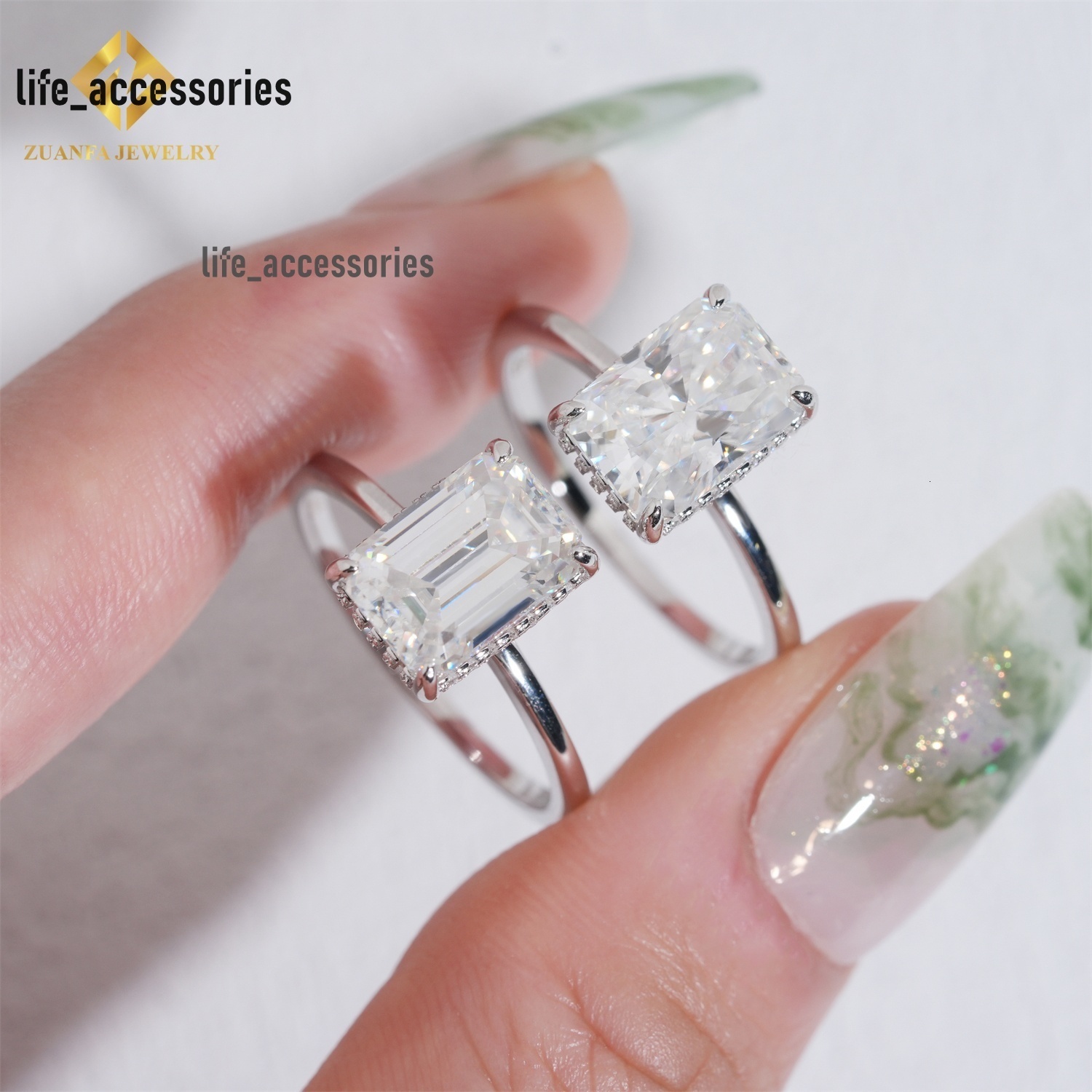 Emerald Radiant Cut VVS Moissanite Iced Out Diamond Moissanite Engagement Ring for Women 925 Silver 3ct Wedding Gold Ring Gift