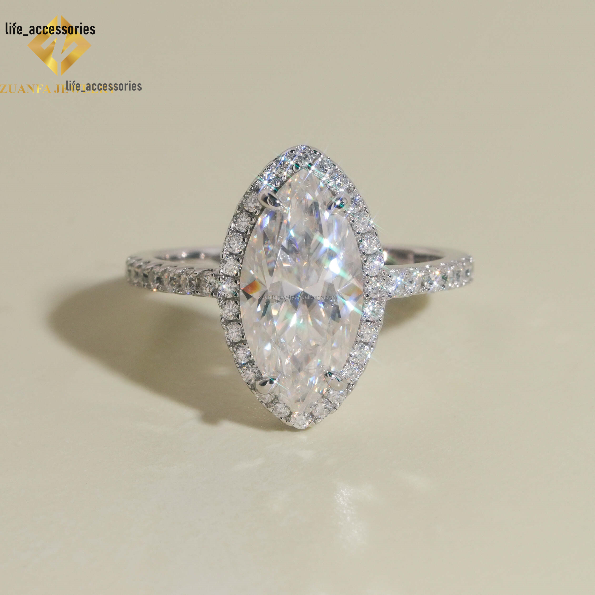 GRA Certificate Female Elegant Jewelry 925 Silver Marquise VVS1 Moissanite Diamond Eternity Solitaire Engagement Ring