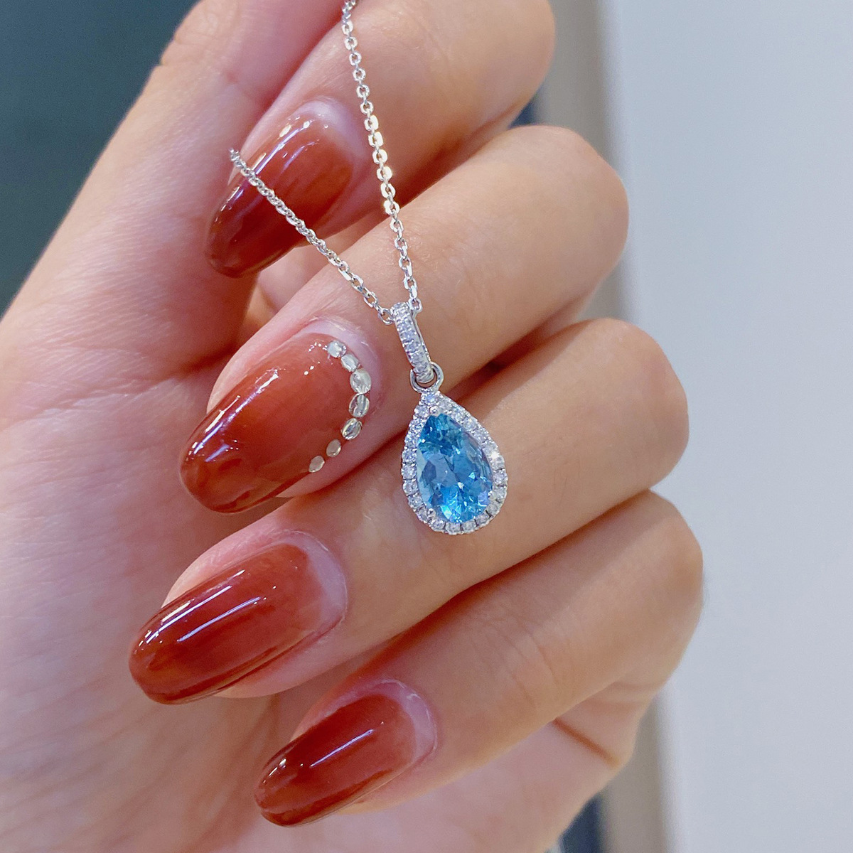 Choucong Brand Water Drop Pendant Luxury Jewelry Soild 100% 925 Sterling Silver Aquamarine CZ Diamond Gemstones Elegant Party Women Clavicle Necklac