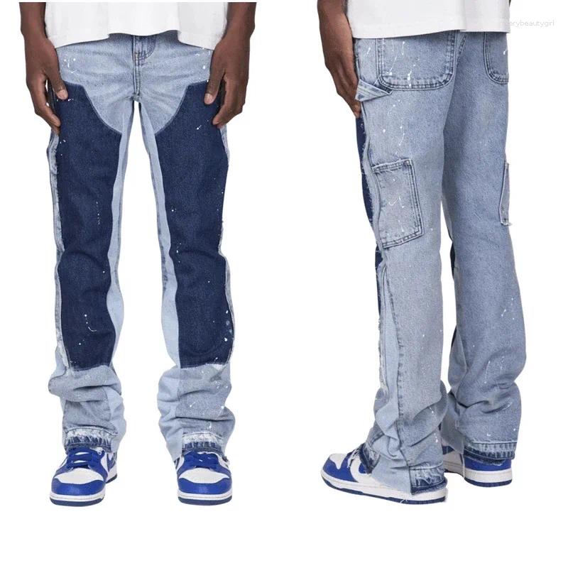 Men's Jeans ALLUKASA 2025 Fashion Work Pants European And American Workwear Elastic Patchwork Denim Layered Flared