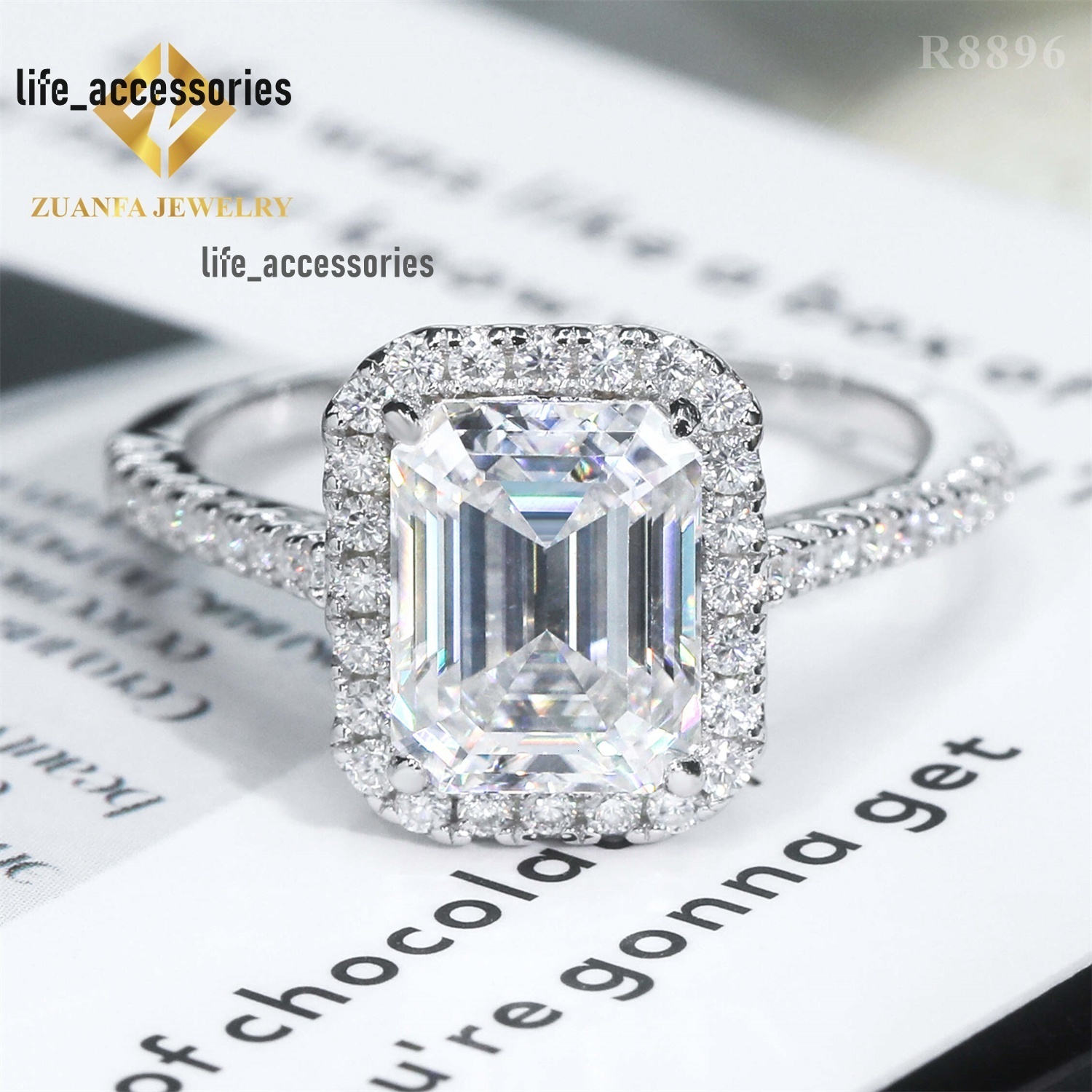 Custom Made Claw Setting 9K 10k 14k 18k Solid Gold Wedding Flawless 3Ct Emerald Moissanite Engagement Band Etiernity Ring Set