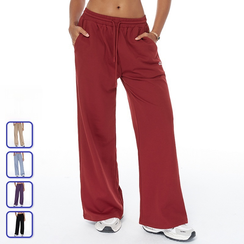 women Autumn and winter high waist loose fit Sports sweatpants Straight pocket casual pants Wearing versatile sports pants