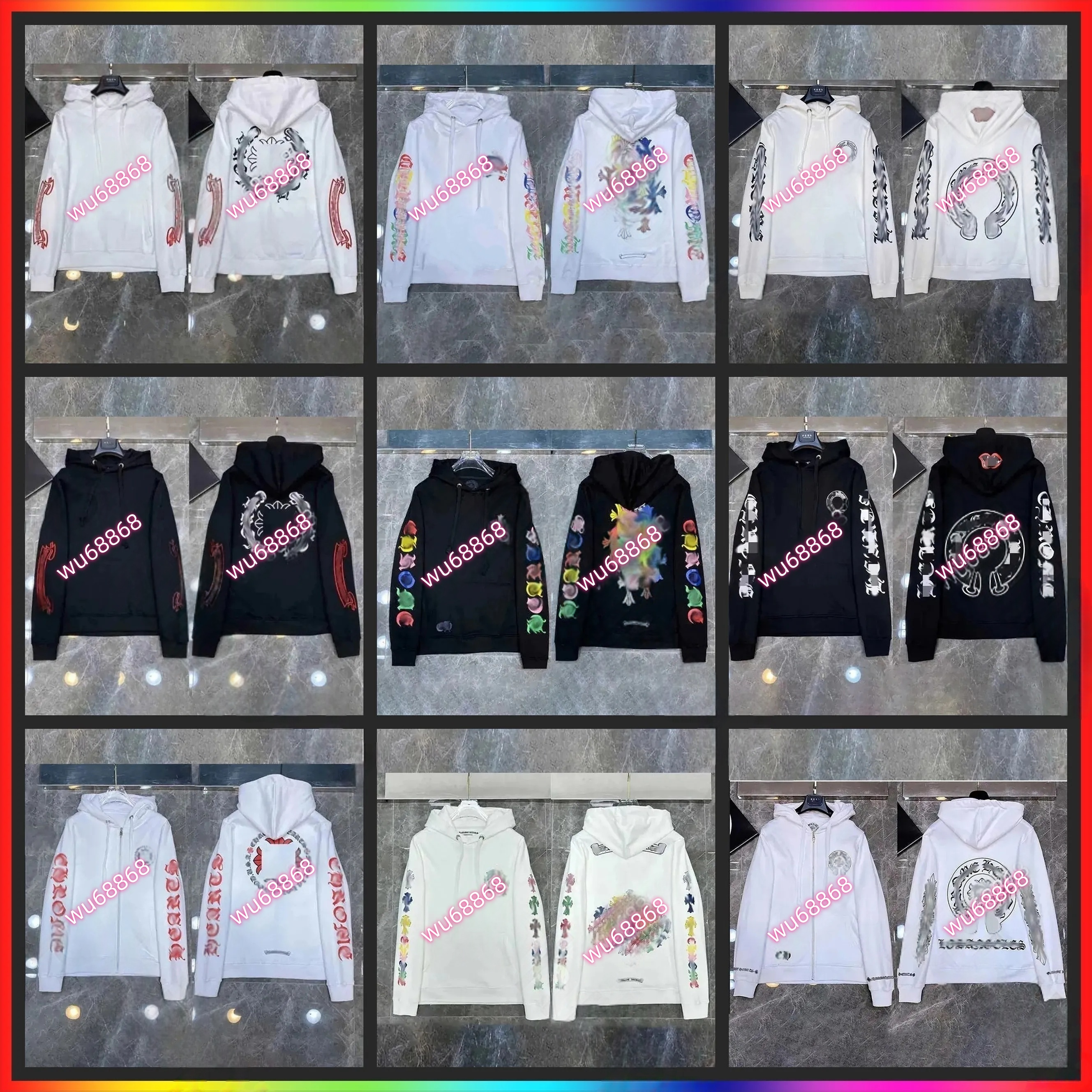 Designer Zipper chrome Hoodies Men Jackets chrome Hoodie Long Sleeves Jacket Loose Outwear Coats Hoody Mens Woman horseshoe sanskrit cross Streetwea