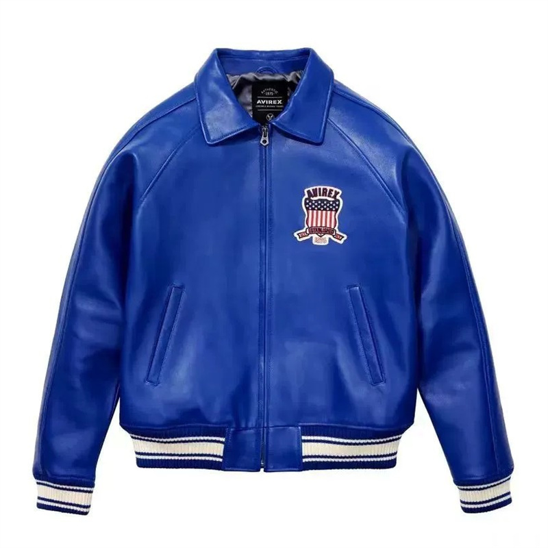 Mens Jackets Genuine Leather Jacket French 1.8mm Thick Sheepskin Lapel Neck High-grade Embroidery Brand Vintage Classic Men Bomber Windproof Basebal