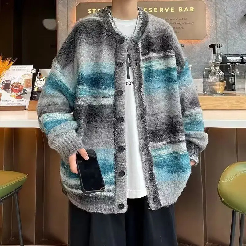 Cardigan sweater mens autumn and winter sense Vneck knitted sweater loose outer layer mens cashmere sweater 250828BJ