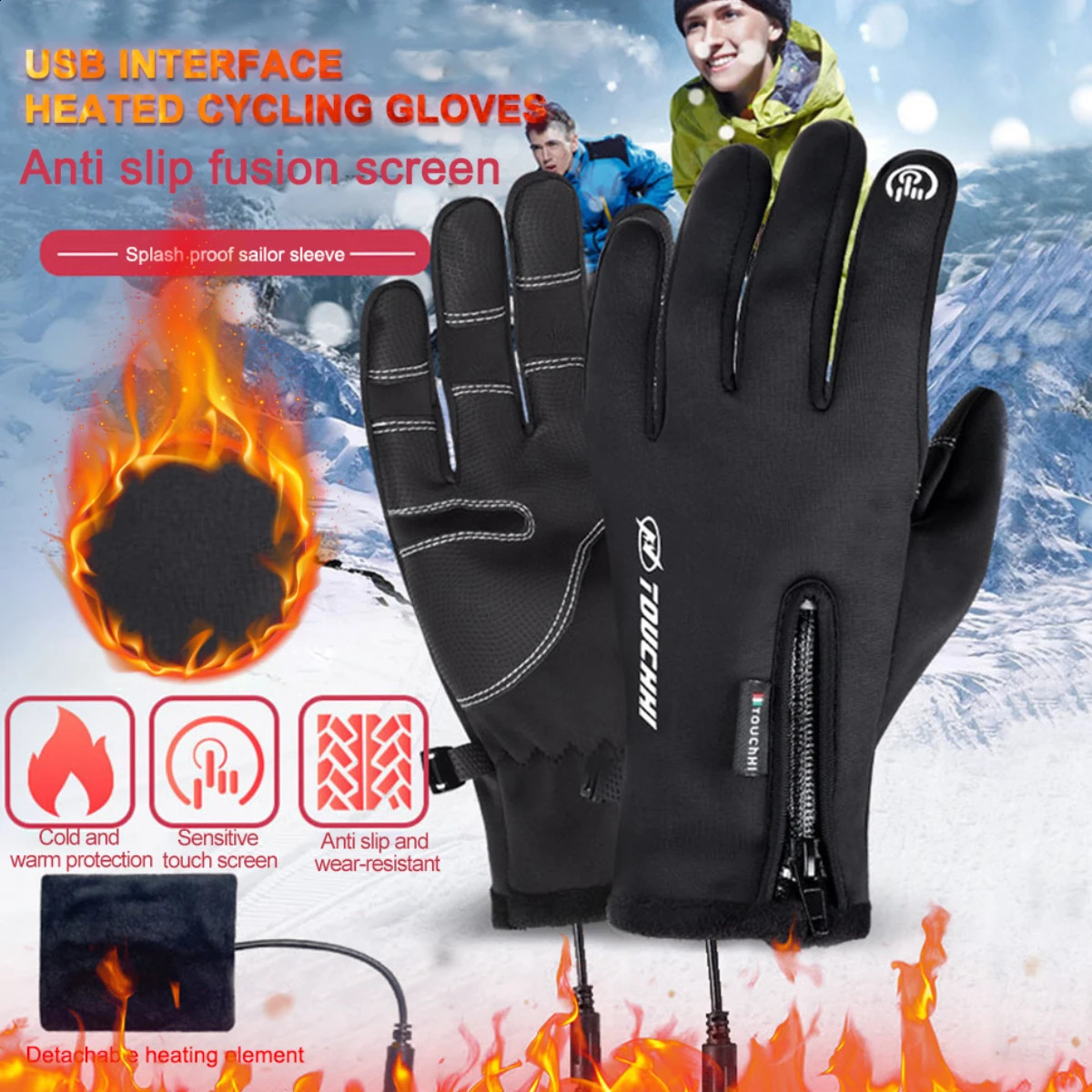 Motorcycle Gloves Winter Warm Heated Gloves USB Rechargeable Electric Heated Hand Warmer Touch Screen Outdoor Riding Ski Gloves 250819