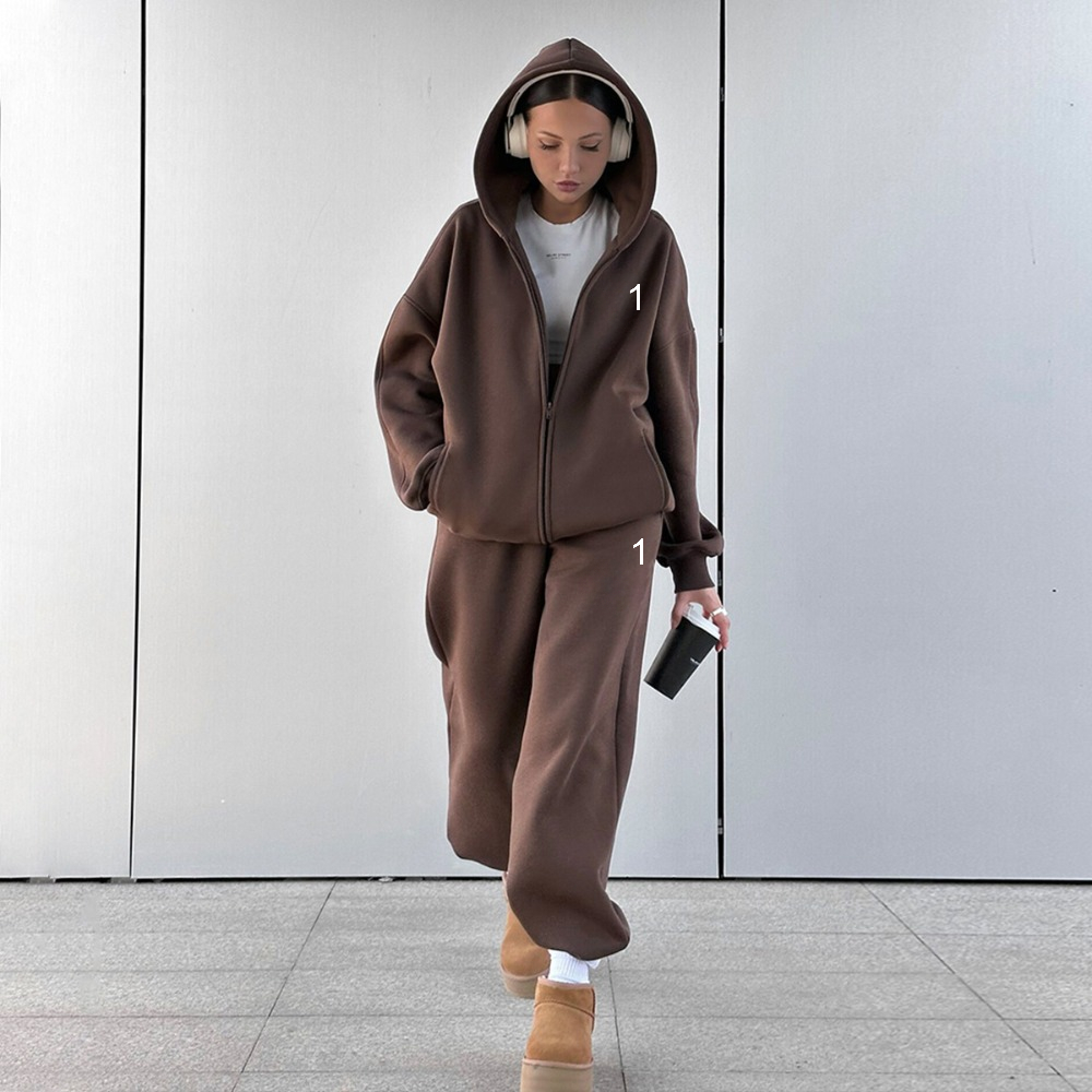 Women Sweatshirt Cardigan Suit for Women Autumn and Winter New Hooded Set Sports and Casual Fleece Cardigan Sweatshirt Set 828