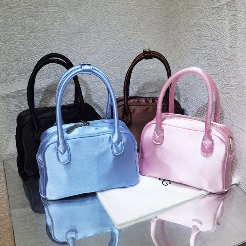 Glossy Solid Color Nylon Handbag Women's Makeup Travel Cosmetic Skincare Storage Bag with Zipper