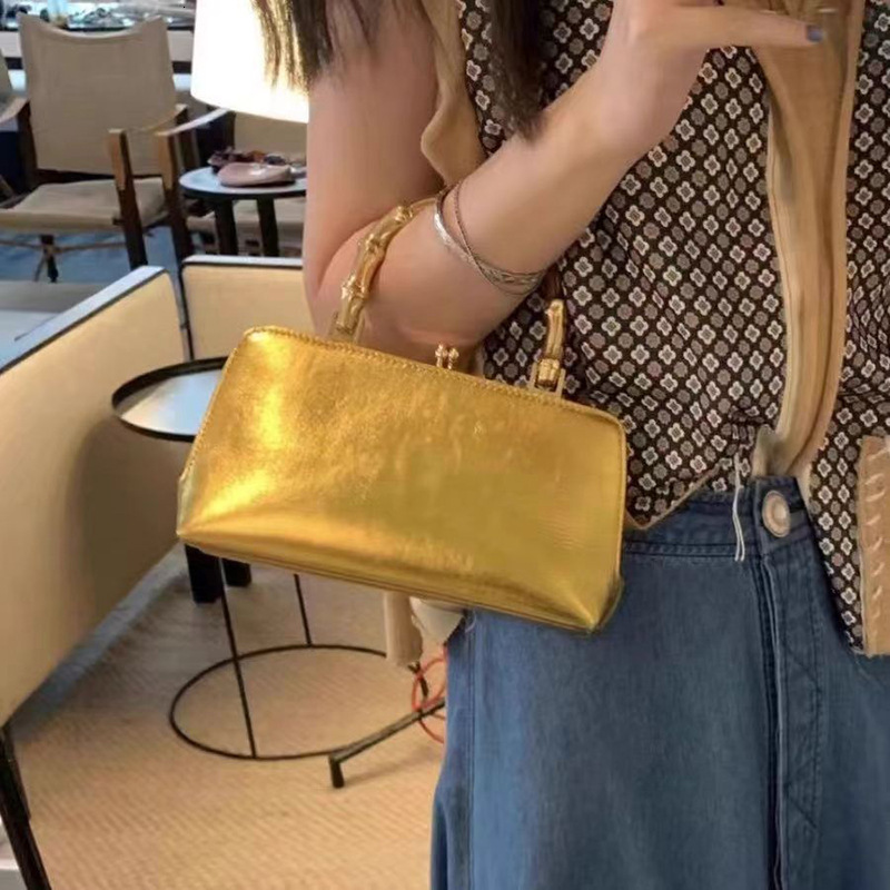 Trendy New Fashion Versatile Mini Square Bamboo Knot Light Luxury Evening Wrist Bag High-End Handbag