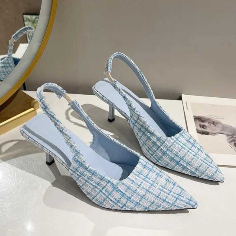 2025 French Style High Heels Sandals Womens Shoes Thin Stiletto Ankle Strap Backless Korean Pointed Toe Elegance Summer Footwear W250828