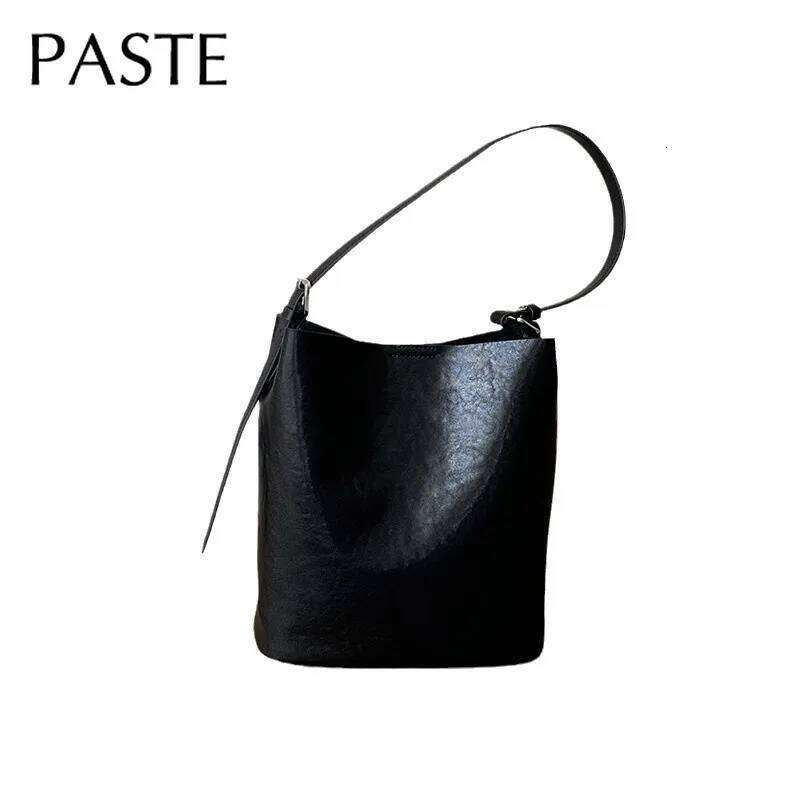 Retro Stylish Simple Vegetable Tanned Cowhide Leather Bucket 2 Size White Coffee Color Women Shoulder Bag Slouchy 20250805