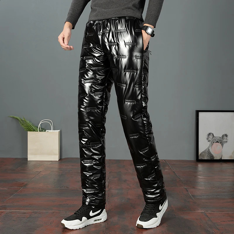 Men Winter Down Pants Thick Warm Sweatpants Mens Casual Shiny Trousers Outdoor Windproof Waterproof Cotton Male Pants 250827