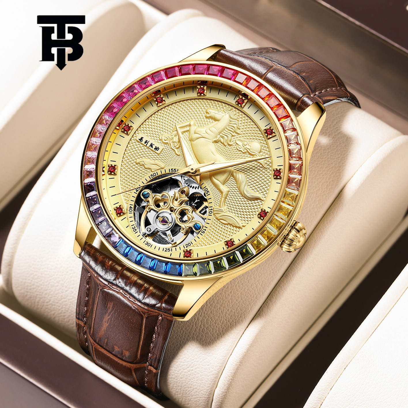 Free Shipping For New Designer Watch Madaichenggong New Men's Watch Rainbow Di Series Waterproof Fully Automatic Mechanical Genuine Leather Ske