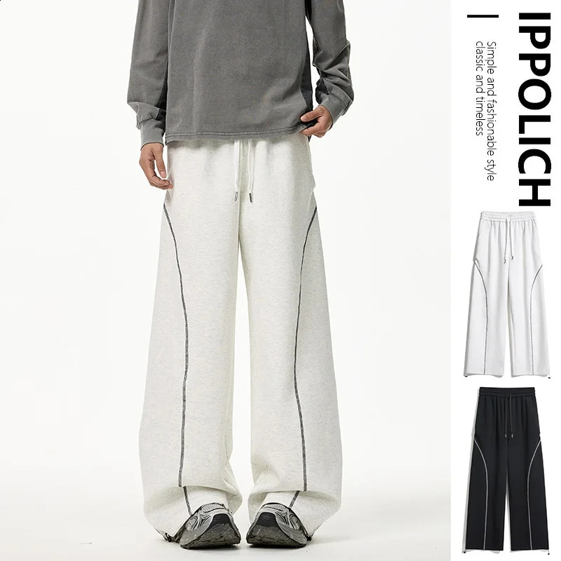 Autumn Sweatpants Trousers Men Pants Y2K Side Striped High Street Wide Leg Straight Spring Casual Pants Unisex Male Sport Pants 250827