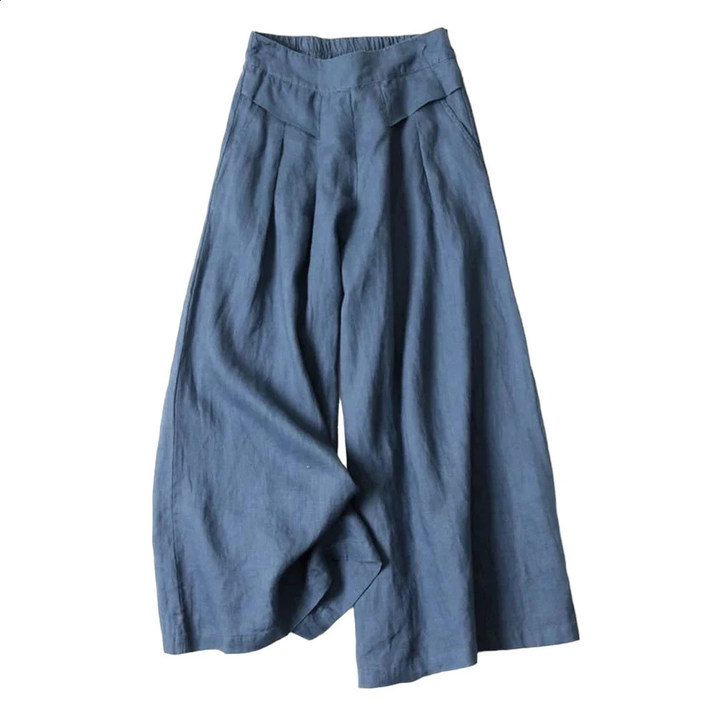 Summer Pants for Women Cotton Linen Large Size Wide Leg Pants Femme Arts Style Elastic Waist Solid Casual Loose Pantalon 250828