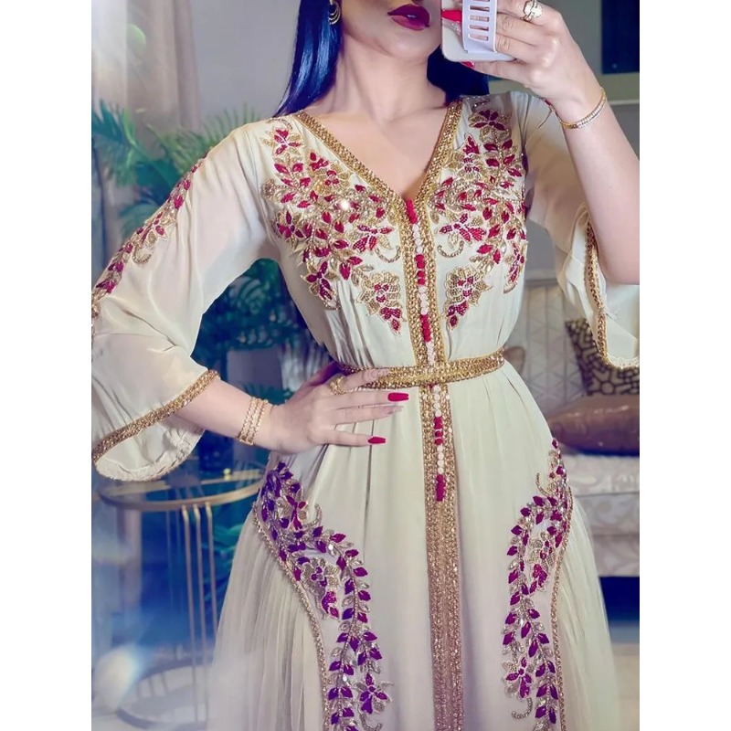 Women's Ethnic Long Dresses - Traditional Ramadan Muslim Abayas with Floral Prints for Sizes up to 5XL