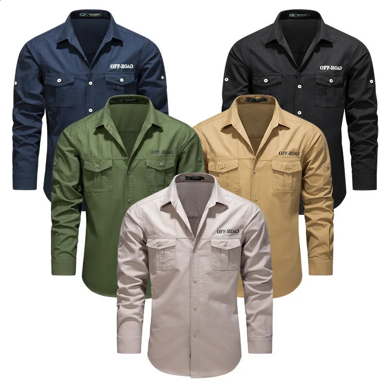 2025 Spring Fall Army Green Fashion Versatile Mens Casual ShirtsKhaki Slim Long Sleeved Breathable Cotton Cargo Shirt for Men 250828