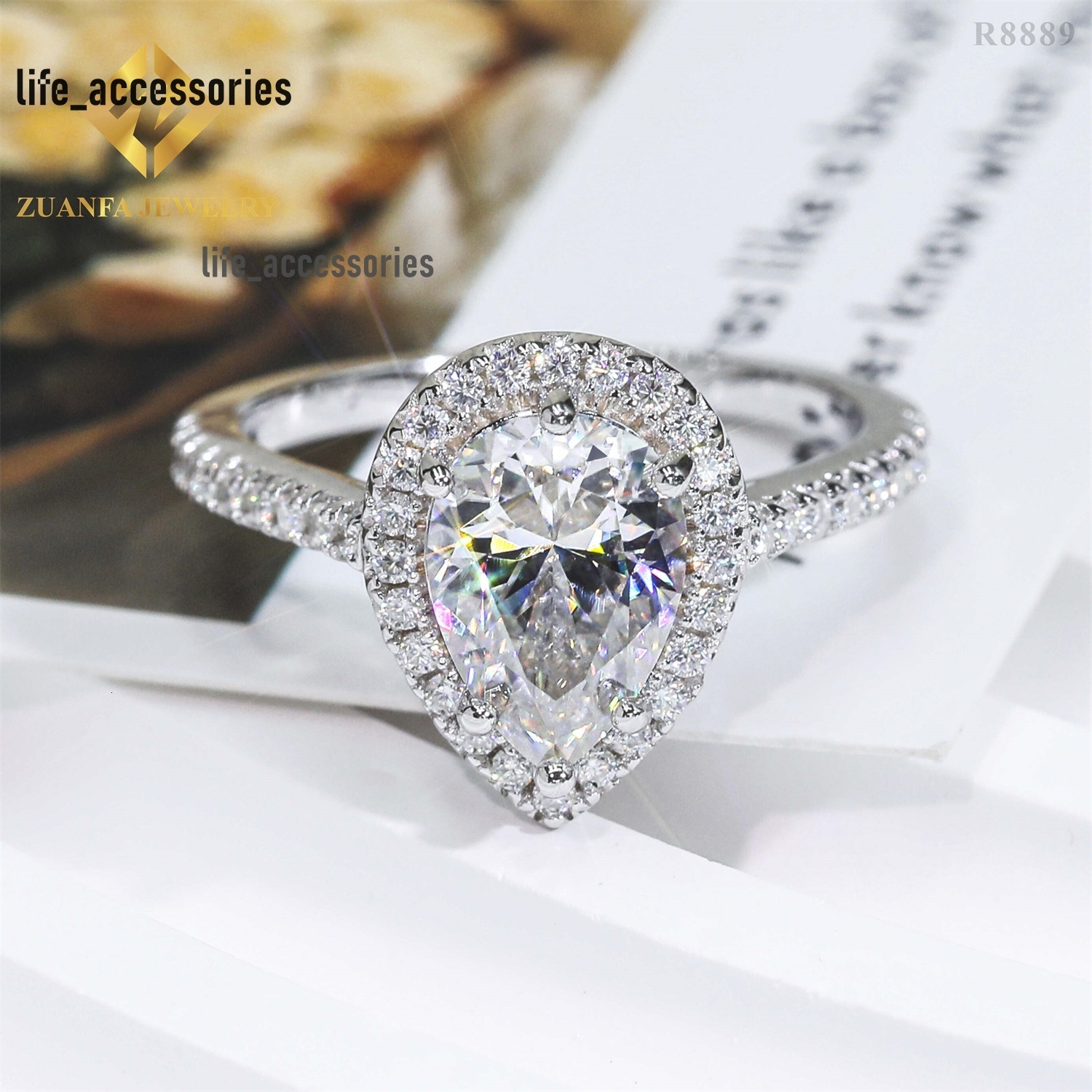 Pass Diamond Tester Classic Luxury Sparkly 9K 14k 18k Solid Gold Wedding Flawless 2Ct Pear Moissanite Engagement Band Ring
