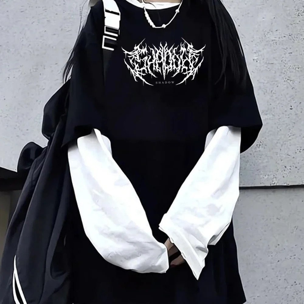 Fashion Punk Dark Style Printed Round Neck Tshirt Y2K Sport Harajuku Thin Womens Top Long Sleeves T Shirt Outdoor Loose Shirt250828