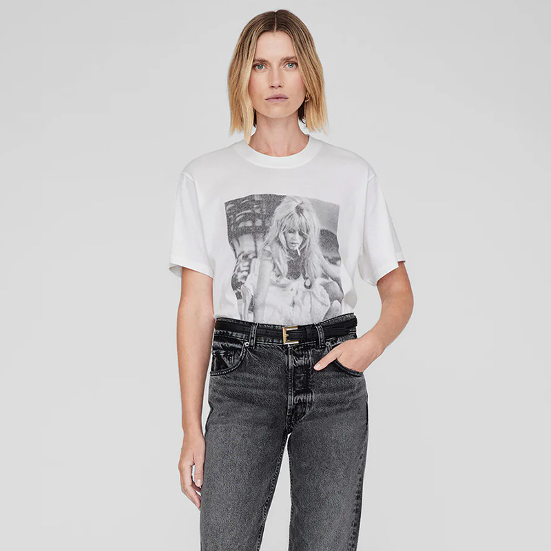 Women's T-Shirt 25 summer new niche front digital print Brigitte Bardot graffiti womens short sleeved T-shirt