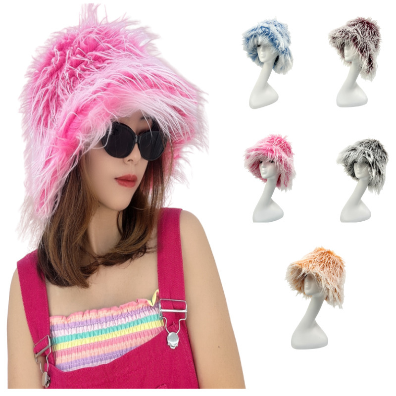 Stage Wear autumn winter Faux wool fisherman hat trendy street-style bucket hat for fashion-forward girls