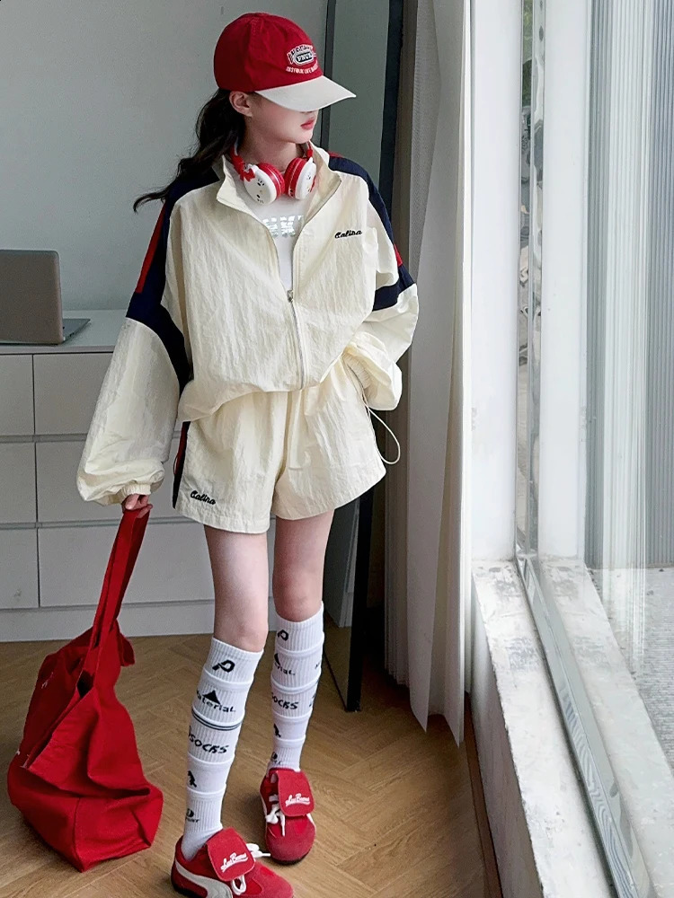 Girls Casual Sportswear Set Summer Sle Thin Sun Protection Clothes ort Pants Two Piece Trendy Zipper Closure Long 250828
