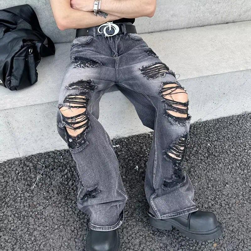 Men's Jeans 2025 Ropa Grunge Y2K Vintage Black Stacked Ripped Baggy Pants For Men Designer Clothes Straight Long Trousers Pantalones