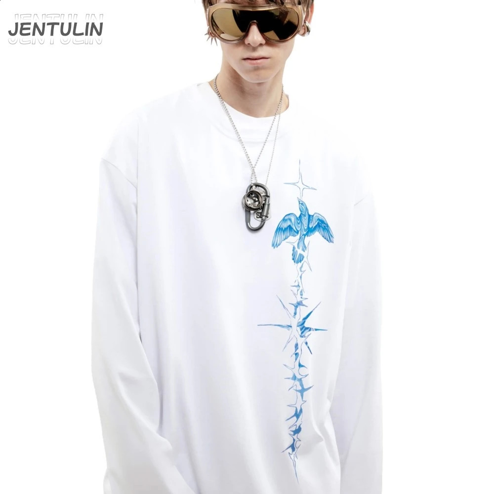 Oversized Mens Clothing Streetwear Bright Side Print Autumn Hip Hop Korean Long Sleeve Y2k Top Tee Cotton Graphic Unisex Tshirt250828