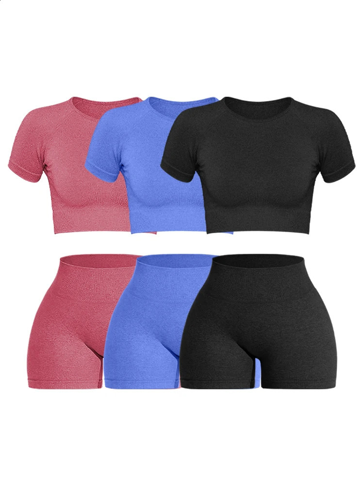 2PCS Womens Sports Yoga Set Seamless Ribbed Knitted Fitness Sportswear 250828
