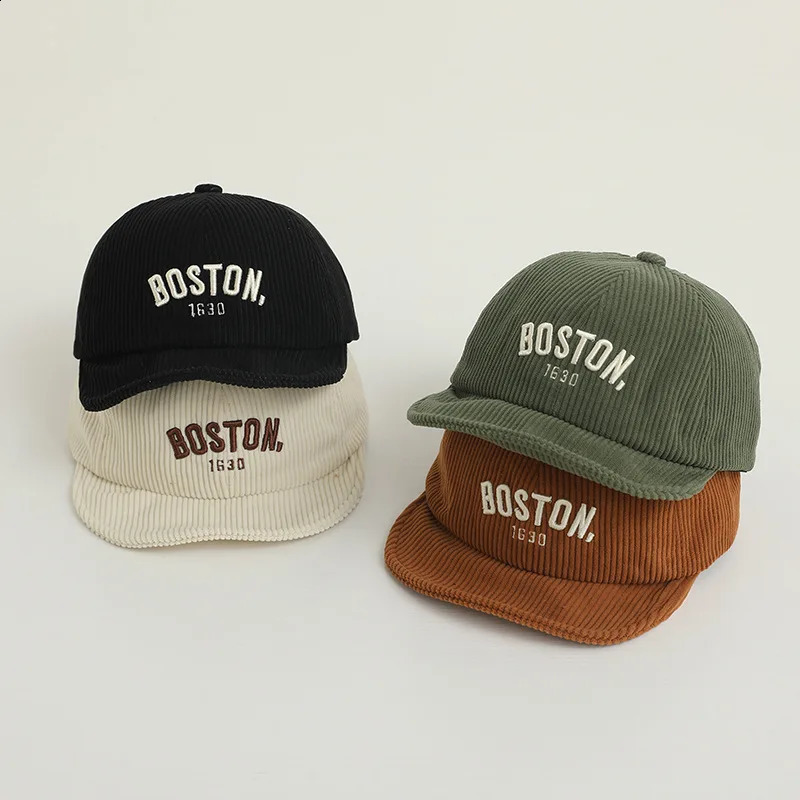 Solid Corduroy Children Duck Tongue Cap Letter Kids ed Caps Fashion Baby Soft Brim Baseball Hat Boy Girl Outdoor Sun Visors250828