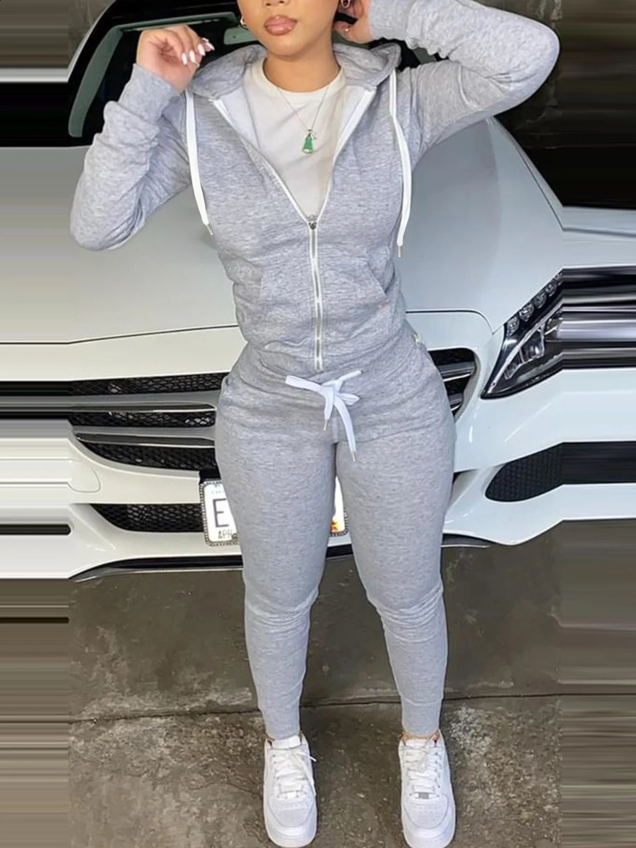 LW BASICS Kangaroo Pocket Pants Causal Drawstring Trousers Women Winter Autumn Long Sleeve Top CoatTrousers Tracksuit 250828