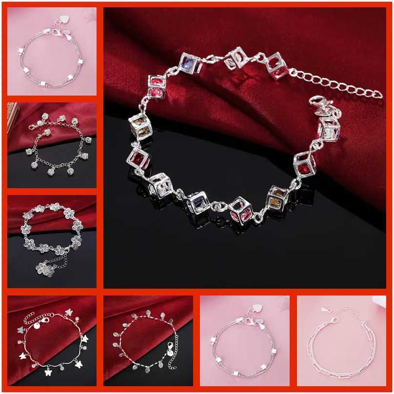 925 Silver Color Charm Cross Chain Heart Bracelet for Women Luxury Brands Jewelry Wedding Party Free Shipping W250828