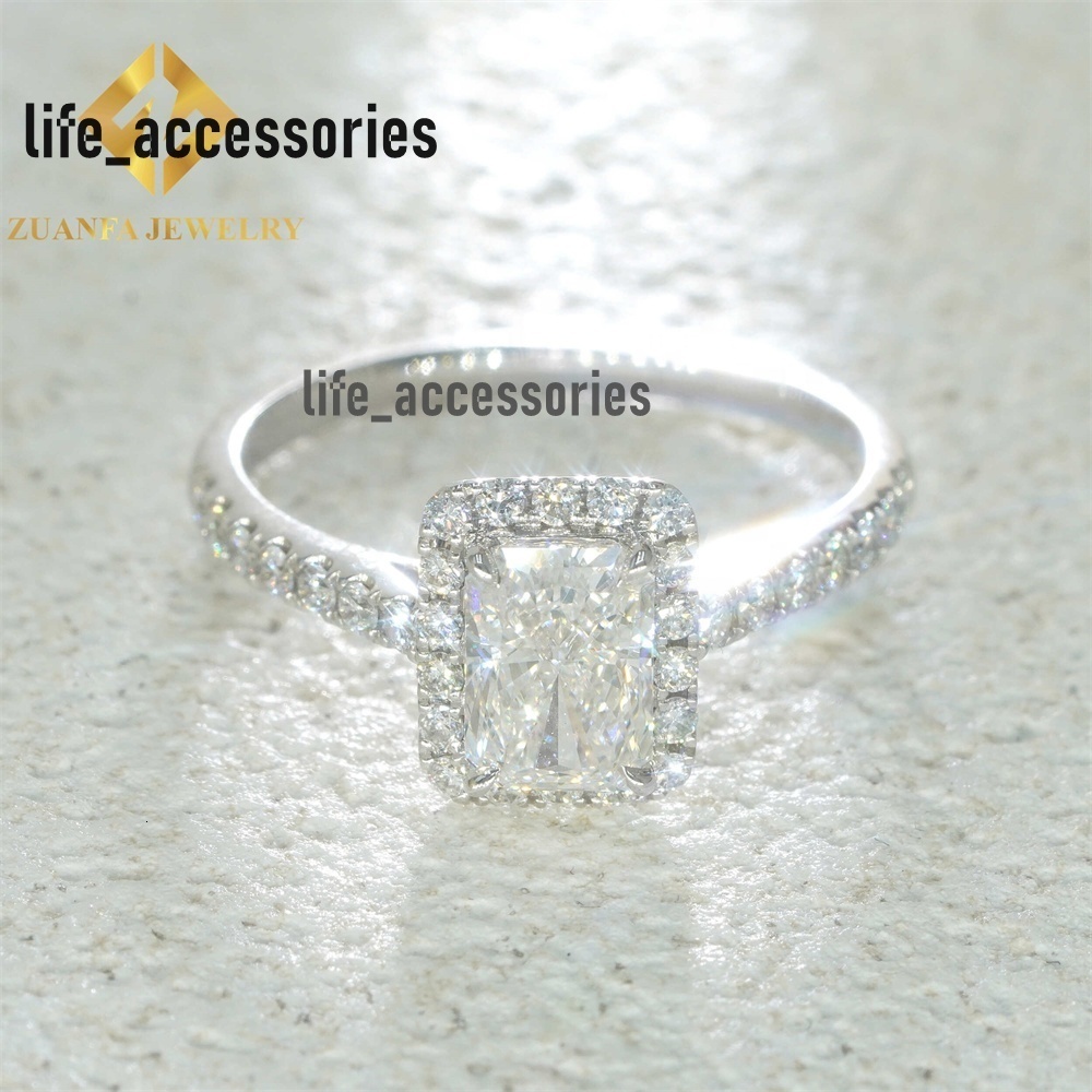 Custom Fine Jewelry 1ct Radiant Brilliant Real CVD Lab Grown Natural Diamond 18K White Gold Engagement Ring for Women