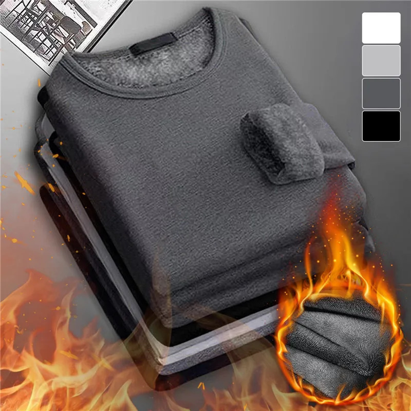 Mens Winter Thermal Underwear Tops Fleecelined Thickened Warm Sweatshirt Solid Color Oneck Vneck Base Shirt Large Size 5XL 250827